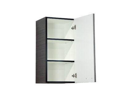 Angled view of a 36 by 18 by 12-inch wall cabinet showing its full-depth side panel