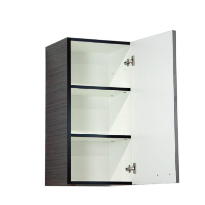 Angled view of a 36 by 18 by 12-inch wall cabinet showing its full-depth side panel